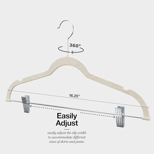 Home-it 10 Pack Velvet Hangers with Clips - Ivory Pants & Skirt Hangers - Ultra Thin No Slip Space-Saving for Pants, Skirts, Coats, Dresses, Tank Tops, Clothes - color: Ivory