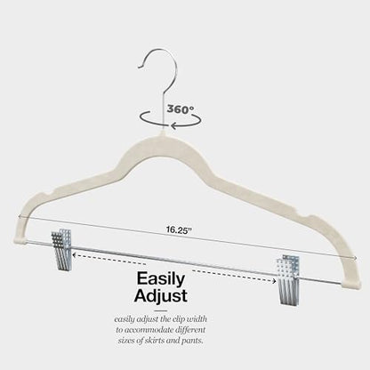 Home-it 10 Pack Velvet Hangers with Clips - Ivory Pants & Skirt Hangers - Ultra Thin No Slip Space-Saving for Pants, Skirts, Coats, Dresses, Tank Tops, Clothes - color: Ivory