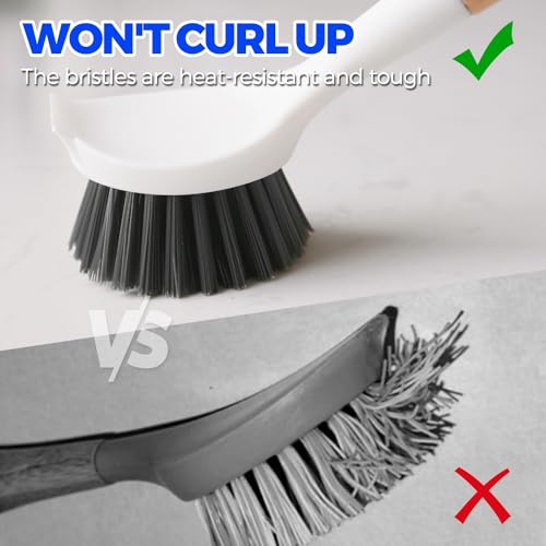 Holikme 3 Pack Dish Brush with Bamboo Handle Cleaning Brush,Black - color: Black