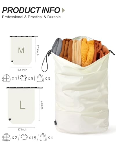 Travel Laundry Bag, Pump-free Vacuum Compression Dirty Clothes Bag, Medium Reusable Waterproof & Washable Laundry Bag, Wet and Dry Bag, Ideal for Suitcases, Laundromats (1 Pack) White - color: White, size: 17.5" L × 13.5" W × 5" H