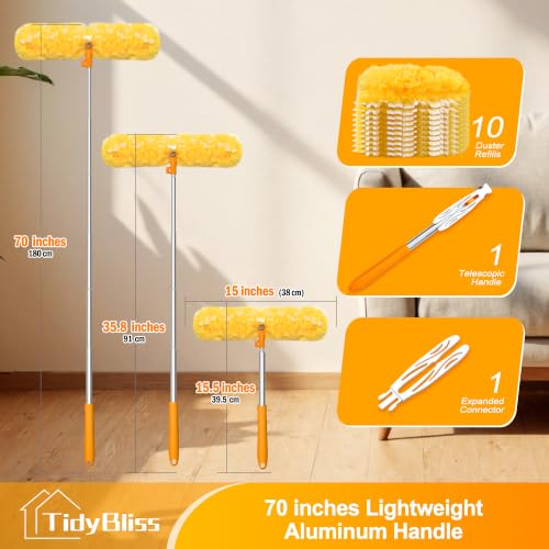 TidyBliss 6 ft Extendable Dusters for Cleaning Compatible with Swiffer, 10 Refills - color: Orange