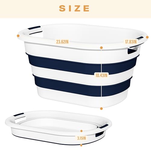 43L(11.5Gallon) Collapsible Laundry Baskets plastic (Blue, 2 Packs) - color: Blue