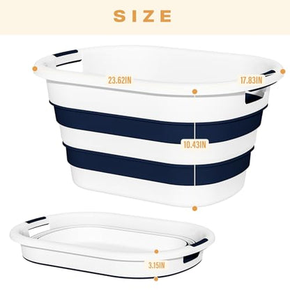 43L(11.5Gallon) Collapsible Laundry Baskets plastic (Blue, 2 Packs) - color: Blue