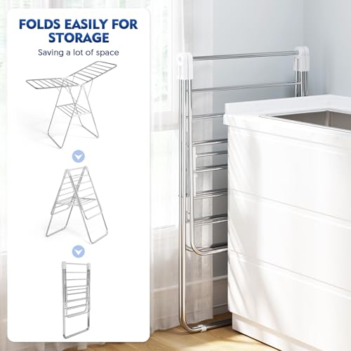 APEXCHASER Large Stainless Steel Clothes Drying Rack - color: White, size: 2 Wings