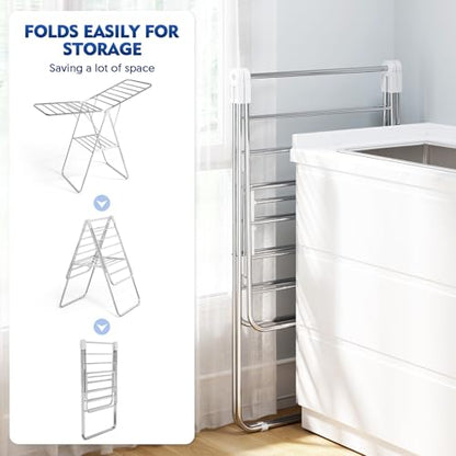 APEXCHASER Large Stainless Steel Clothes Drying Rack - color: White, size: 2 Wings