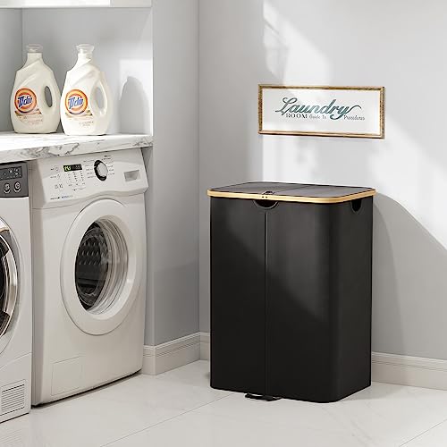 Lifewit 150L Double Laundry Hamper with Lid and Removable Bag, Black - color: Black, size: 150L