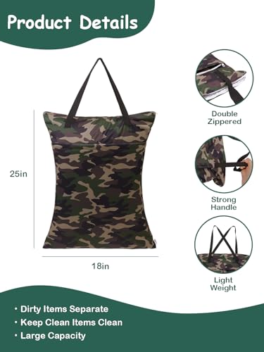 ALVABABY Large Wet Dry Bag Waterproof Hanging Cloth Diaper with Double Zippered Pockets 25x18 inches Laundry Bag HL-LW28 - color: Camouflage