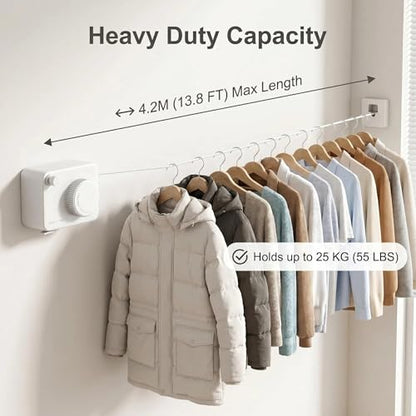 Retractable Clothesline, 14.04 Ft Clothes line Outdoors, Heavy Duty Stainless Steel Clothes Drying Line, Wall Mounted Laundry Line for Indoor, Outdoor, Balcony, Bathroom, Laundry Room