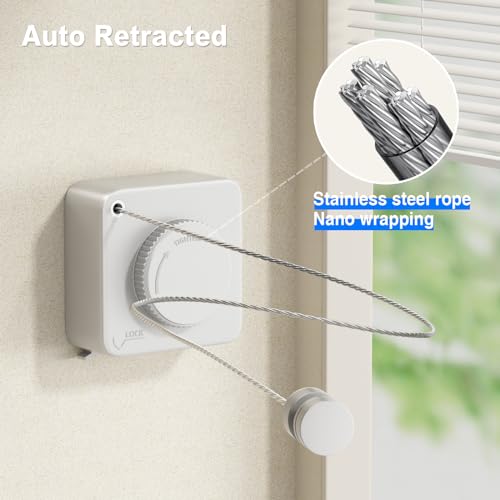 MUSTORN Retractable Clothesline Indoor, Non-Sagging Outdoor Clothes Line Retracting Heavy Duty Clothes Drying Laundry Line Wall Mounted Stainless Steel Line-13.8 Feets(Square-White) - color: White