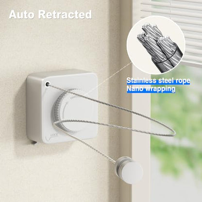 MUSTORN Retractable Clothesline Indoor, Non-Sagging Outdoor Clothes Line Retracting Heavy Duty Clothes Drying Laundry Line Wall Mounted Stainless Steel Line-13.8 Feets(Square-White) - color: White