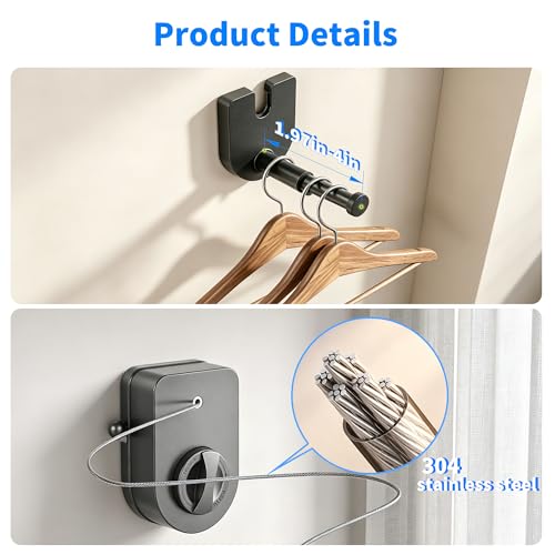 Retractable Clothesline Indoor, Non-Sagging Outdoor Clothes Line Retracting Heavy Duty Clothes Drying Laundry Line Wall Mounted Stainless Steel Line-15.8 Feets (Grey) - color: Gray