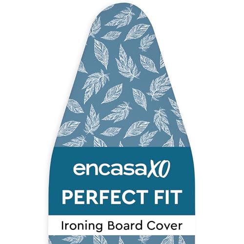 Encasa XO Ironing Board Cover and Pad 49"x18" Wide, Thick Felt - color: Big Leaves Blue, size: Wide (49"x18")