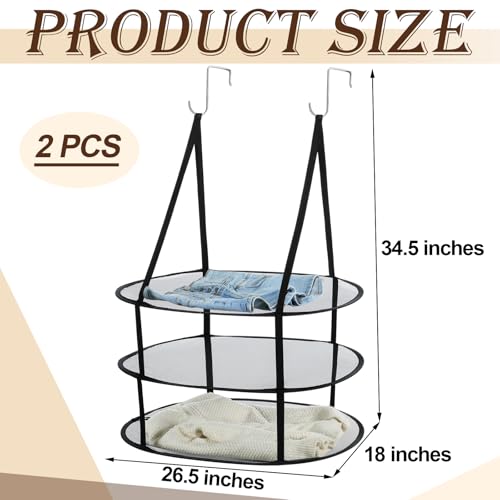 2 Pcs 3 Tier Sweater Drying Rack Flat, Black, 26.5 x 18 x 34.5 Inch - color: Black, size: 26.5 x 18 x 34.5 Inch