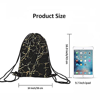 Golden Black Marble Drawstring Bags Backpack Bag Marbling Texture Art Ink Paint Abstract Design Natural Sport Gym Sack Drawstring Bag String Bag Yoga Bag for Men Women - color: Multi-a110