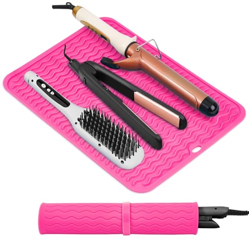 Suafrnut Oversize Silicone Heat Resistant Mat for Hair Tools(14.2" x 11") - color: Hotpink
