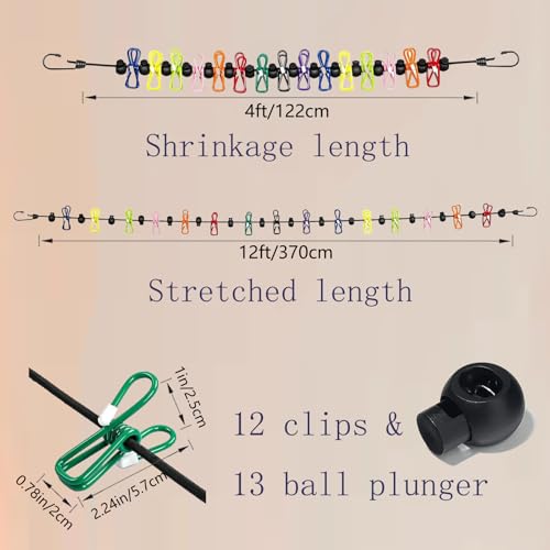 Retractable Portable Travel Clothesline, Including 12 Clothes Clips, 13 Positioning Beads, Hanging at Will, Suitable for Indoor and Outdoor, Balcony, Outdoor Camping Accessories