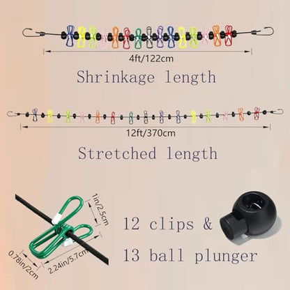 Retractable Portable Travel Clothesline, Including 12 Clothes Clips, 13 Positioning Beads, Hanging at Will, Suitable for Indoor and Outdoor, Balcony, Outdoor Camping Accessories