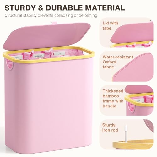 Hampers for Laundry Basket with Lid, 145L Large Laundry Hamper 3 Section - color: Pink, size: 145L