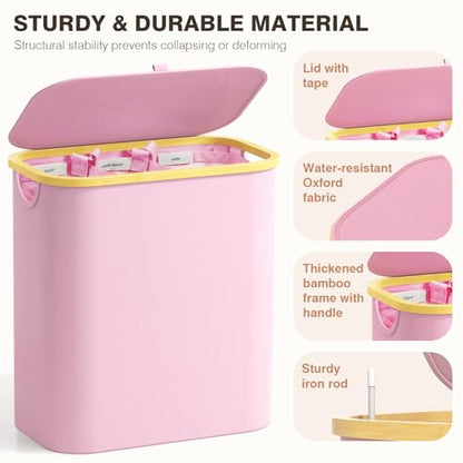 Hampers for Laundry Basket with Lid, 145L Large Laundry Hamper 3 Section - color: Pink, size: 145L