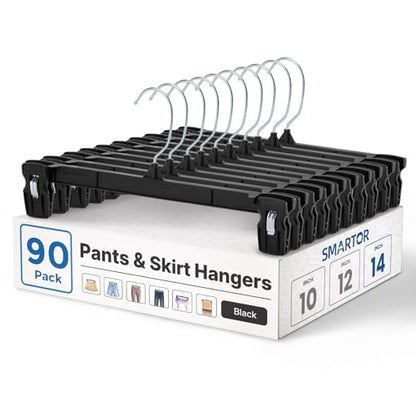 Smartor Black Pants Hangers 90 Pack, Skirt Hangers with Clips, 14 Inch - color: 90 Pack, size: 14