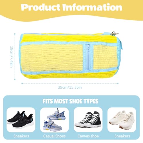 Shoe Washing Machine Bag,2 Pcs Shoe Washing Bag for Dryer & Washer, Reusable Laundry Shoe Bag for All Shoes Sizes, Independent Insole Compartment With Side Mesh (Yellow)