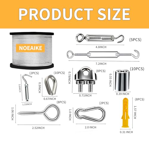 165FT 1/8" Stainless Steel Wire Rope Kit with Turnbuckles