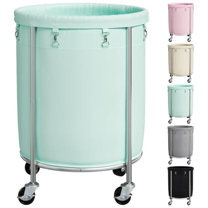 ELYKEN Laundry Basket with Wheels, Round Rolling Laundry Hamper, Mint Green - color: Mint Green, size: 190L