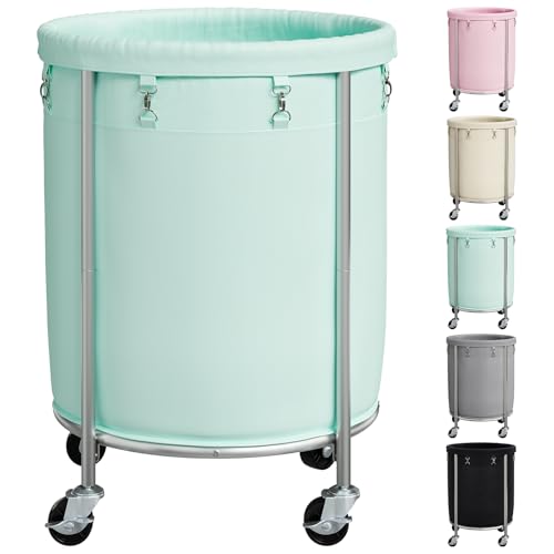 ELYKEN Laundry Basket with Wheels, Round Rolling Laundry Hamper, Mint Green - color: Mint Green, size: 190L