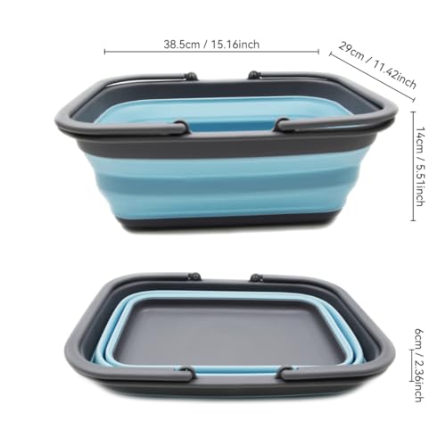 SAMMART SAMMART 9.2L (2.37Gallon) Collapsible Tub with Handle - Portable Outdoor Picnic Basket/Crater - Foldable Shopping Bag - Space Saving Storage Container (1, Grey/See Angel) - color: Grey/See Angel