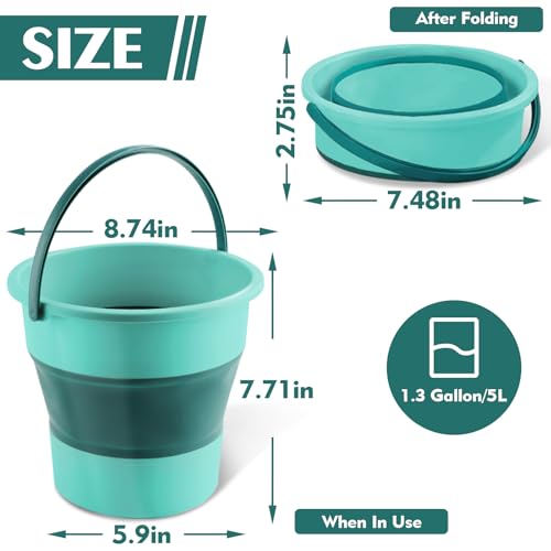 Collapsible Bucket 1.3 Gallon/5L Small Capacity Foldable Cleaning Buckets - color: Small Green
