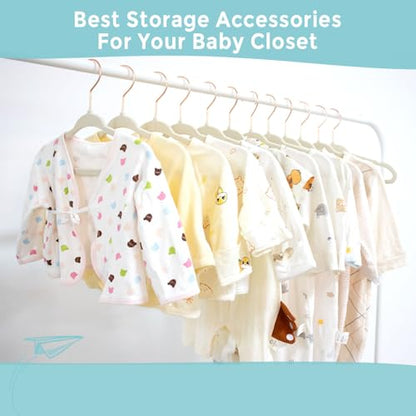 Tonswachic 50-Pack 11 Inch Baby Closet Hangers with 10 Clips - Soft Velvet Non-Slip Hangers for Infant & Toddler Clothes (Beige) - color: Beige, size: 50 Pack