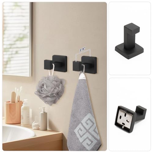 NearMoon 5 Pieces Bathroom Hardware Set 304 Stainless Steel, Square Towel Rack Kit - 24" Towel Rod + Towel Ring + Toilet Paper Holder + 2 Robe Hooks, Wall Mounted Bath Accessories (Matte Black) - color: Matte Black, size: 24 inch