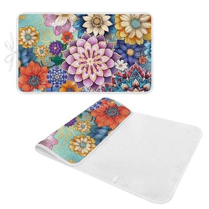 Ironing Mat Boho Flower Portable Ironing Pad Blanket for Table Top Heat Resistance Travel Small 32 x 16 Inch Foldable Lightweight Iron Mats for Washer and Dryer - color: Boho Flower