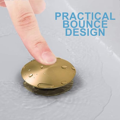 Rockgoya Bathroom Sink Drain, 5 Pack Gold Drain Stopper Bathroom Sink with Overflow, Pop Up Drain Assembly with Detachable Strainer Basket, Built-in Anti-Clogging Strainer,Stainless Steel - color: Gold-5 Pack, style: With Overflow
