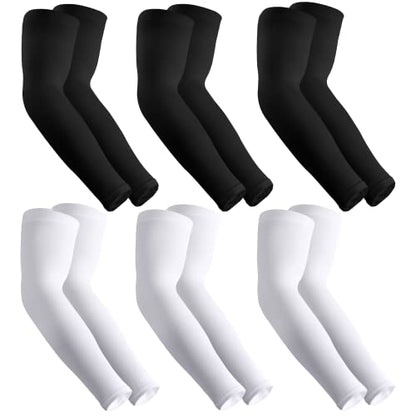 HEGCOIIE UV Sun Protection Arm Sleeves for Men & Women - Tattoo Cover Up - UPF 50 Cooling Sleeve for Golf, Cycling - color: 6 Pairs - Black 3 Pairs & White 3 Pairs