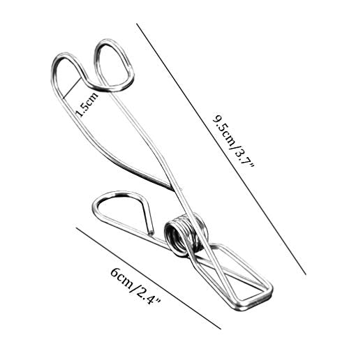 12 Pcs Stainless Steel Wire Binder Clips with Hook Multi-purpose Clothes Pins Utility Hanging Clips for Home Office Outdoor (Length 9.5cm)