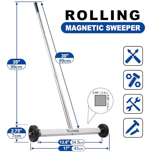 Toolwiz 17" Rolling Magnetic Sweeper with Telescopic Magnetic Pick Up Tool - size: 17 Inches Set