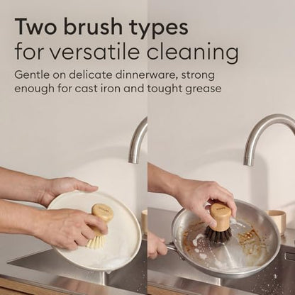 Vove Bamboo Dish Scrub Brush Set 3-Pack, 2 Hard and 1 Medium Brushes - size: Brush set - 2 Hard, 1 medium