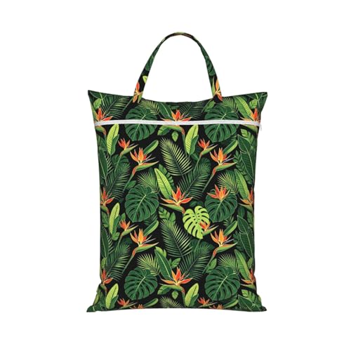 Tropical Gold Palm Leaves And Flowers Travel Laundry Bags Cloth Diaper Wet Bags Handle Washable Dirty Clothes Bags Wet Dry Bag Suitcase Gym Swimming Pool College Dorm Wet Bag - color: 1 PC12, size: One Size