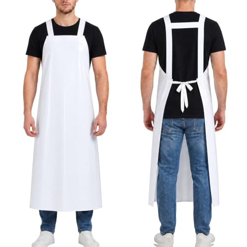 Molaxhome Waterproof Oil-Resistant Vinyl Apron Chef Apron for DishWashing - color: White