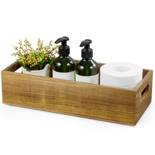 ALELION 15 Inch Acacia Wood Bathroom Storage Basket with Handles, Toilet Paper Basket for Back of Toilet Tank Top, Wooden Organizer Tray for Bathroom Countertop, Vanity, Kitchen, Pantry, Laundry Room - color: Acacia, size: 15 Inch