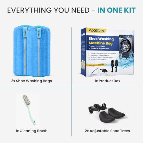 Shoe Washing Machine Bag for Washer and Dryer – 2pc Reusable Shoe Cleaning Bag for Sneakers & Tennis Shoes - color: BLUE