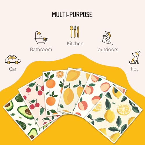 Swedish Dishcloths for Kitchen 6 Pack, Reusable Paper Towels Super Absorbent, Biodegradable Quick Drying Washable Dish Cloths Dishwasher Safe, Perfect as Hostess or Housewarming Gifts (Fruit) - color: Fruit Theme