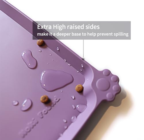 Hoki Found Silicone Pet Food Mats Tray - High-Lips Pet Dog Cat Bowl Mats - Pet Feeding Mat - Waterproof Dog Cat Food Mats -Pet Water Mats for Floors - Amethyst - color: Amethyst, size: 19" x 12"