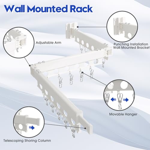 Clothes Drying Rack Foldable Wall Mounted Drying Rack 3 Fold White-Laundry Drying Rack Durable Clothing Racks for Hanging Clothes - color: Tri-fold White