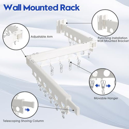 Clothes Drying Rack Foldable Wall Mounted Drying Rack 3 Fold White-Laundry Drying Rack Durable Clothing Racks for Hanging Clothes - color: Tri-fold White