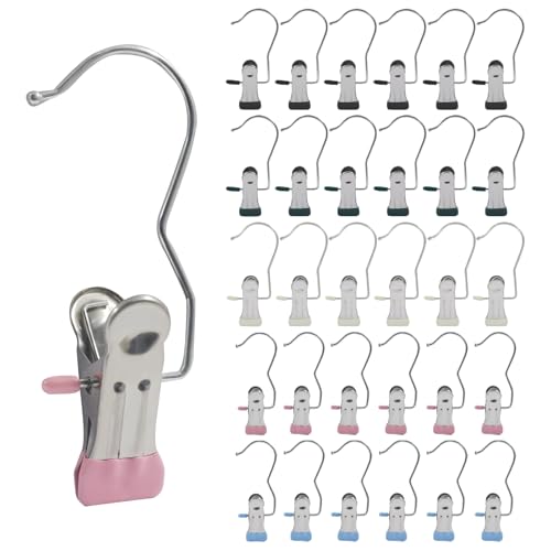 30 Pack Heavy Duty Laundry Hooks, Black, Yellow, Pink, Green, Blue - color: Black,yellow,pink,green,blue
