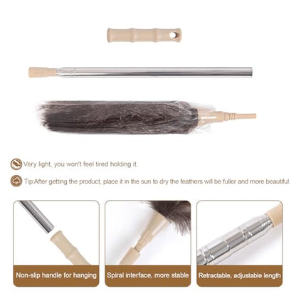 Extendable 94.5 Inch Ostrich Feather Duster with Extension Used for Home Cleaning Ceilings Furniture Fans Washable（210cm Telescopic Rod,Grey） - color: Gray, size: 94Inch