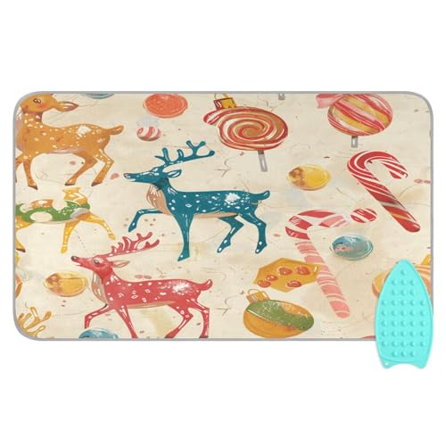 Red Deer Christmas Sweet Ironing Mat Thickened Ironing Blanket Travel Portable Double-Side Using Ironing Pad Travel Isolate Heat Pad Cover for Washer Dryer Table Top Countertop 27.6x47.2in - color: Red Deer Christmas Sweet