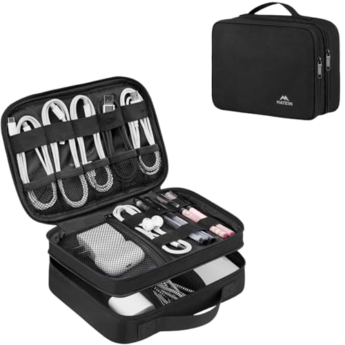 MATEIN Small Electronic Organizer Travel Case, Double Layer Cable Organizer - color: Antique Black, size: Small
